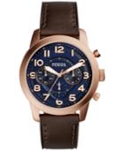 Fossil Men's Chronograph Pilot 54 Dark Brown Leather Strap Watch 44mm Fs5204