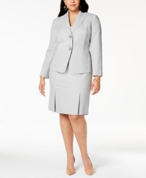 Le Suit Plus Size Herringbone-print Skirt Suit