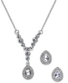 Charter Club Silver-tone Clear Stone Teardrop Pendant Necklace And Stud Earrings