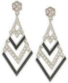 Carolee Silver-tone Black Chevron Crystal Chandelier Earrings