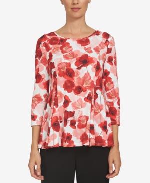 Cece Poppy-print Peplum Top