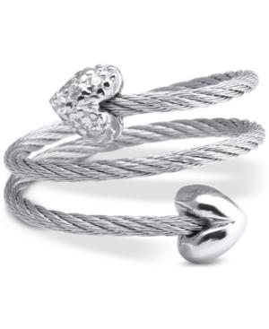 Charriol White Topaz Heart Wrap Ring (1/10 Ct. T.w.) In Stainless Steel & Sterling Silver