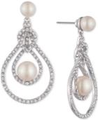 Carolee Silver-tone Pave & Imitation Pearl Openwork Drop Earrings