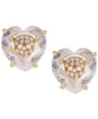 Johnson Gold-tone Skull In Crystal Heart Stud Earrings