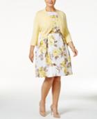 Jessica Howard Plus Size Floral-print Fit & Flare Dress And Shrug Sweater