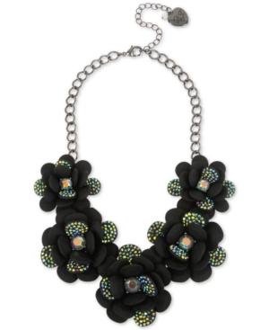 Betsey Johnson Hematite-tone Crystal Flower Statement Necklace, 16 + 3 Extender