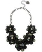 Betsey Johnson Hematite-tone Crystal Flower Statement Necklace, 16 + 3 Extender