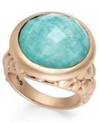 Bronzarte 18k Rose Gold Over Bronze Ring, Amazonite And And White Quartz Doublet Ring