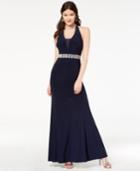 B Darlin Juniors' Embellished Illusion Halter Gown