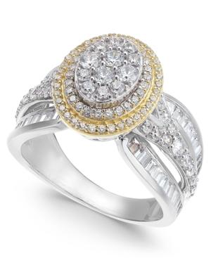 Diamond Two-tone Oval Cluster Ring (2 Ct. T.w.) In 14k Gold & White Gold