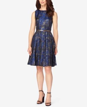 Tahari Asl Metallic Chain-waist Fit & Flare Dress