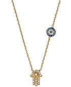 Studio Silver Crystal Hamsa And Evil Eye Necklace In 18k Gold Over Sterling Silver