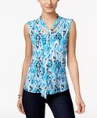 Ny Collection Petite Sleeveless Printed Tie-front Top