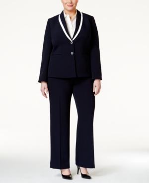 Tahari Asl Plus Size Crepe Two-button Framed Pantsuit