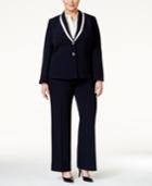 Tahari Asl Plus Size Crepe Two-button Framed Pantsuit