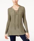 American Rag Crochet-trim Lace-up Waffle-knit Top, Only At Macy's