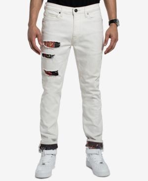 Sean John Men's Basquiat Ripped Printed Slim Straight Fit Stretch Jeans, Created For Macy's