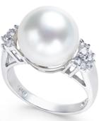 Cultured Freshwater Pearl (12mm) And Diamond (1/4 Ct. T.w.) Ring In 14k White Gold