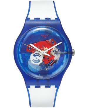 Swatch Unisex Swiss Clownfish Blue White Silicone Strap Watch 41mm Suon112