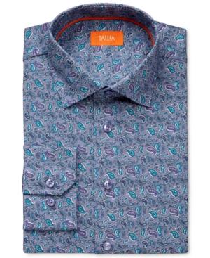 Tallia Men's Fitted Purple Paisley-print Dress Shirt