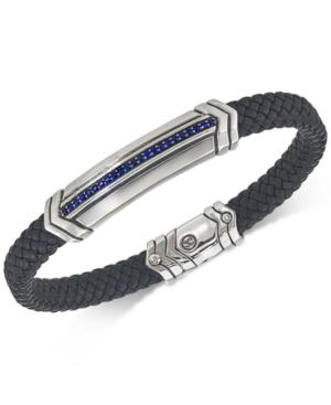Esquire Men's Jewelry Sapphire Black Woven Leather Bracelet (1/3 Ct. T.w.) In Sterling Silver, Created For Macy's