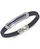 Esquire Men's Jewelry Sapphire Black Woven Leather Bracelet (1/3 Ct. T.w.) In Sterling Silver, Created For Macy's
