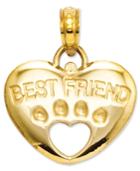 14k Gold Charm, Best Friend Paw Heart Charm