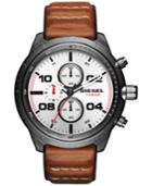 Diesel Men's Chronograph Padlock Brown Leather Strap Watch 50mm Dz4438
