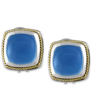 Serenity By Effy Chalcedony (6-1/3 Ct. T.w) Square Earrings In Sterling Silver With 18k Gold Accents