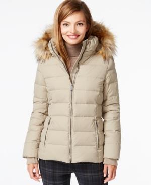 Dkny Faux-fur-trim Hooded Down Coat