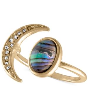 Rachel Rachel Roy Gold-tone Pave Moon & Abalone Stone Ring