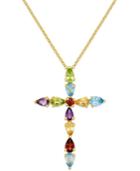 Multi-stone Cross Pendant Necklace In 14k Gold (2-2/3 Ct. T.w.)