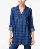 Style & Co Roll-tab Plaid Shirt, Only At Macy's