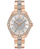 Bulova Women's Dress Crystal Rose Gold-tone Stainless Steel Bracelet Watch 35mm 98l229