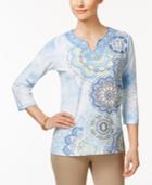Alfred Dunner Blue Lagoon Floral-print Beaded Top