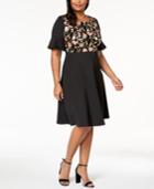 Sangria Plus Size Embroidered Flared-sleeve Dress