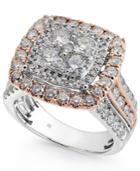 Diamond Two-tone Squarelcluster Ring (2-1/2 Ct. T.w.) In 14k White & Rose Gold