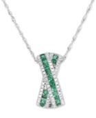 Emerald (3/8 Ct. T.w.) & Diamond (1/4 Ct. T.w.) Crisscross 18 Pendant Necklace In 14k White Gold