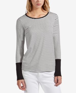 Avec Les Filles Striped Crew-neck Top