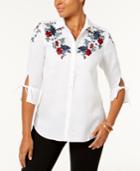 Charter Club Linen Embroidered Shirt, Created For Macy's