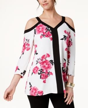 Alfani Floral-print Cold-shoulder Top, Created For Macy's