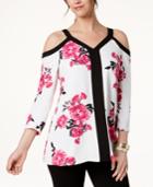 Alfani Floral-print Cold-shoulder Top, Created For Macy's
