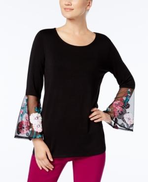 Alfani Embroidered Illusion-cuff Top, Created For Macy's