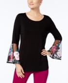 Alfani Embroidered Illusion-cuff Top, Created For Macy's