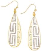 Sis By Simone I Smith White Crystal Greek Key Drop Earrings In 14k Gold Over Sterling Silver