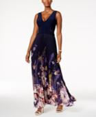 Xscape Petite Printed Chiffon Pleated Gown
