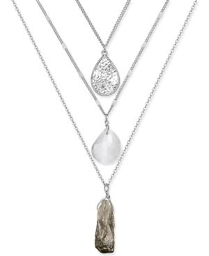 Silver-tone Stone And Metal Layer Pendant Necklace