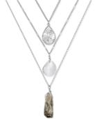 Silver-tone Stone And Metal Layer Pendant Necklace