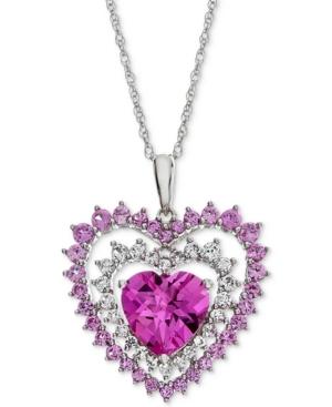 Lab-created Pink Sapphire (2-3/4 Ct. T.w.) & White Sapphire (1/2 Ct. T.w.) Heart 18 Pendant Necklace In Sterling Silver