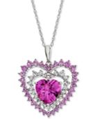 Lab-created Pink Sapphire (2-3/4 Ct. T.w.) & White Sapphire (1/2 Ct. T.w.) Heart 18 Pendant Necklace In Sterling Silver